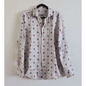 Camicissima 100% Linen Italy Printed Shirt Men 43 US Large Long Slv Hand Crafted